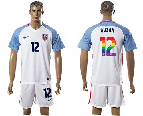 USA #12 Guzan White Rainbow Soccer Country Jersey